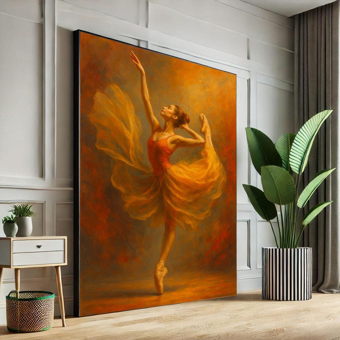 Elegant Ballerina Warm Orange Motion Dancer Amber Glow Dance Poster