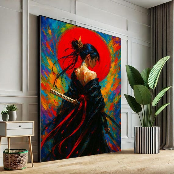 Dramatic Samurai Woman Canvas Wall Art Print Bold Abstract Living Room Decor Statement Piece