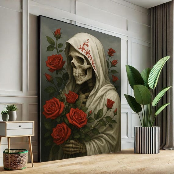 Día De Muertos Skeleton With Roses Art Print