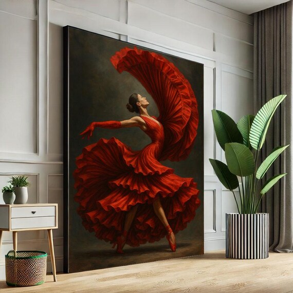 Dynamic Flamenco Dancer Canvas Wall Art Print Red Modern Living Room Decor Statement Piece