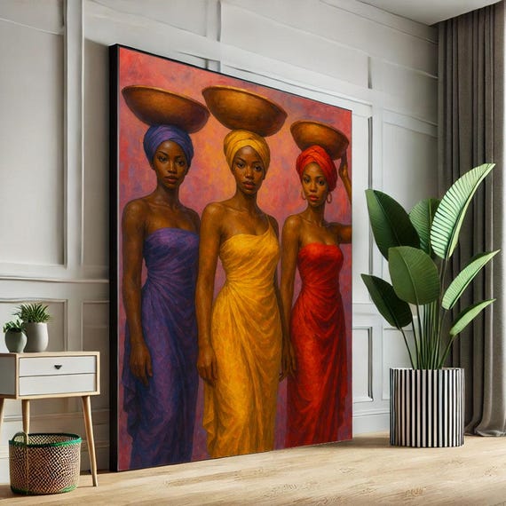 Bold African Women Portrait Canvas Wall Art Print Vibrant Living Room Decor Statement Piece