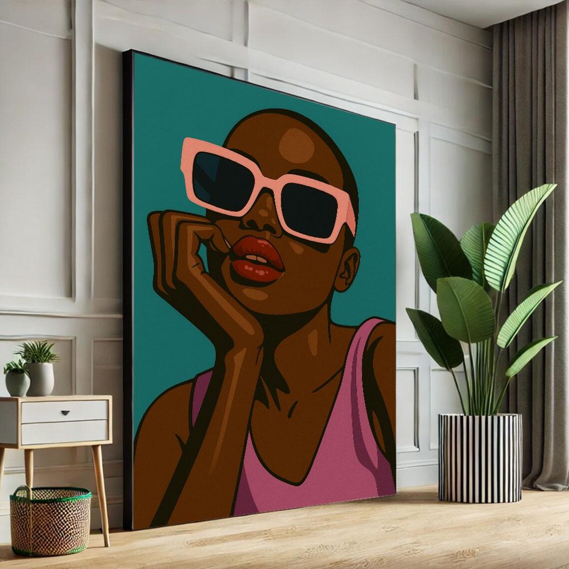Bold Woman With Oversized Pink Sunglasses Teal Modern Portrait Poster