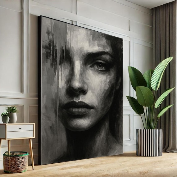 Moody Black White Woman Portrait Dramatic Monochrome Art Poster