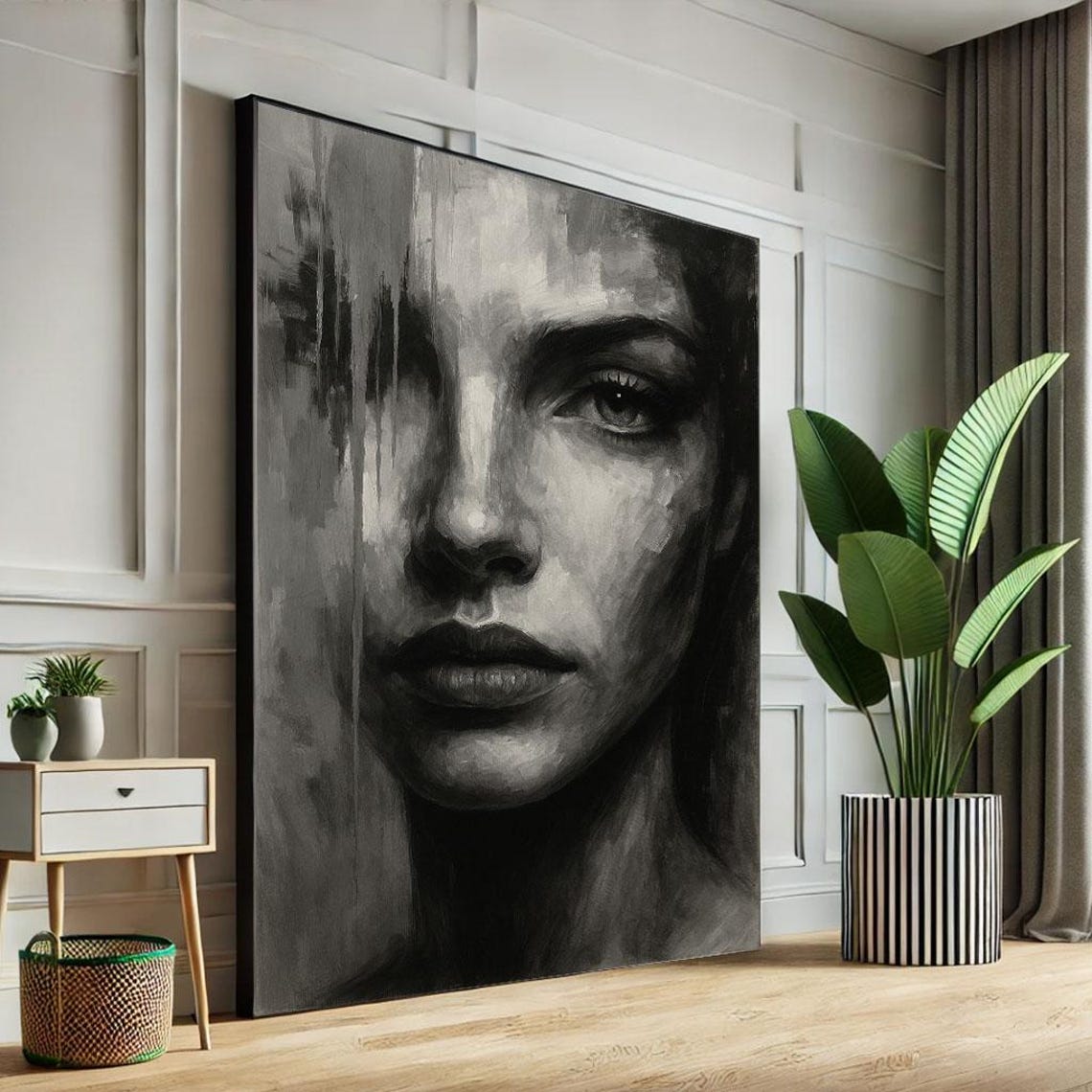 Moody Black White Woman Portrait Dramatic Monochrome Art Poster