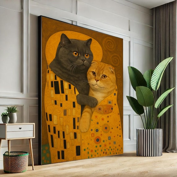 Klimt Inspired Cats Embrace Golden Cat Lovers Art for Cat Lover Gifts Poster
