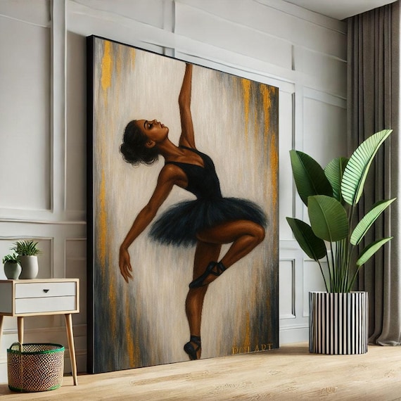 Elegant Black Ballerina Tutu Dance Graceful Gold Ballet Poster