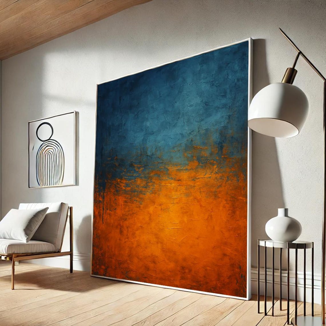 Blue and Orange Abstract Color Field Textured Modern Wall Poster