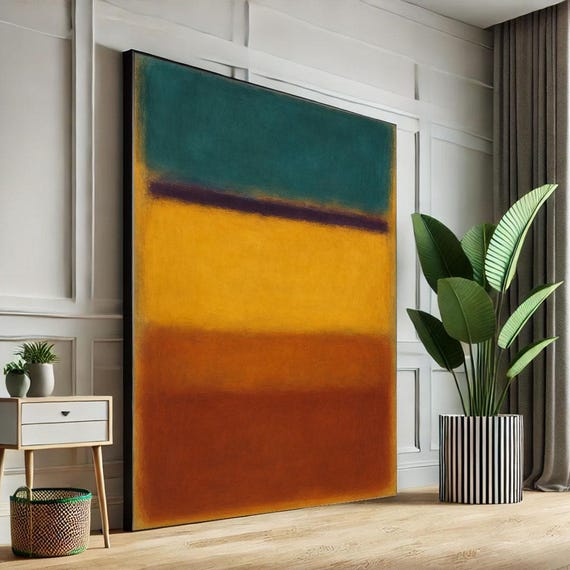Mark Rothko Inspired Teal And Ochre Canvas Bold Color Field Painting Reproduction For Modern Living Room Decor Statement Piece