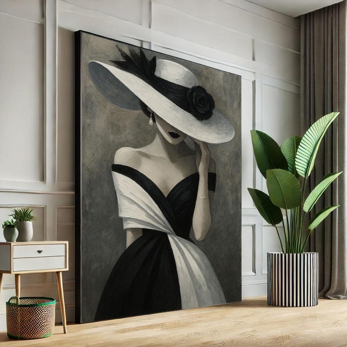 Elegant Black And White Woman Portrait Canvas Wall Art Modern Living Room Decor Statement Piece