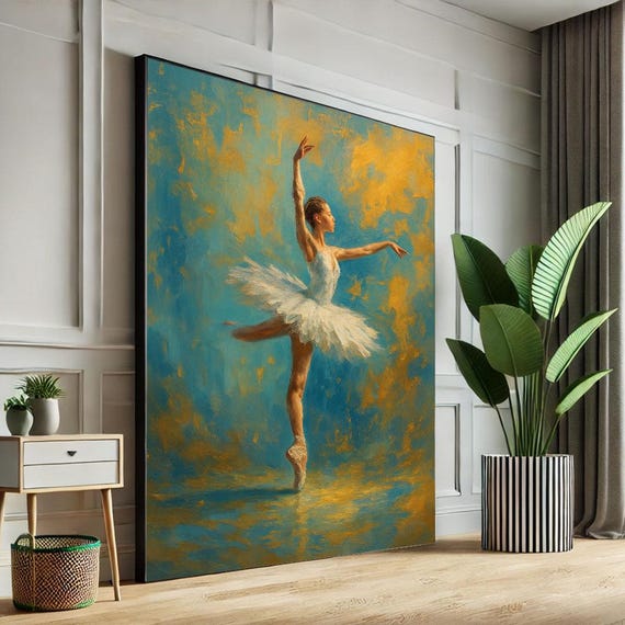 Elegant Ballerina Dance Canvas Wall Art Print Classic Graceful Living Room Decor Ready To Hang