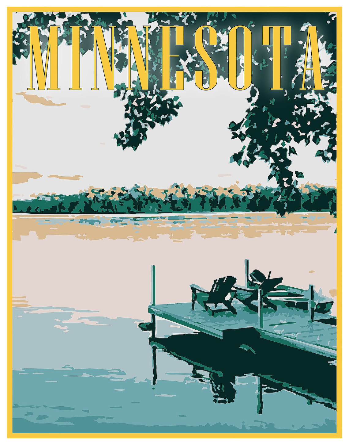 Minnesota Lake Dock with Adirondack Chairs Summer Travel Poster