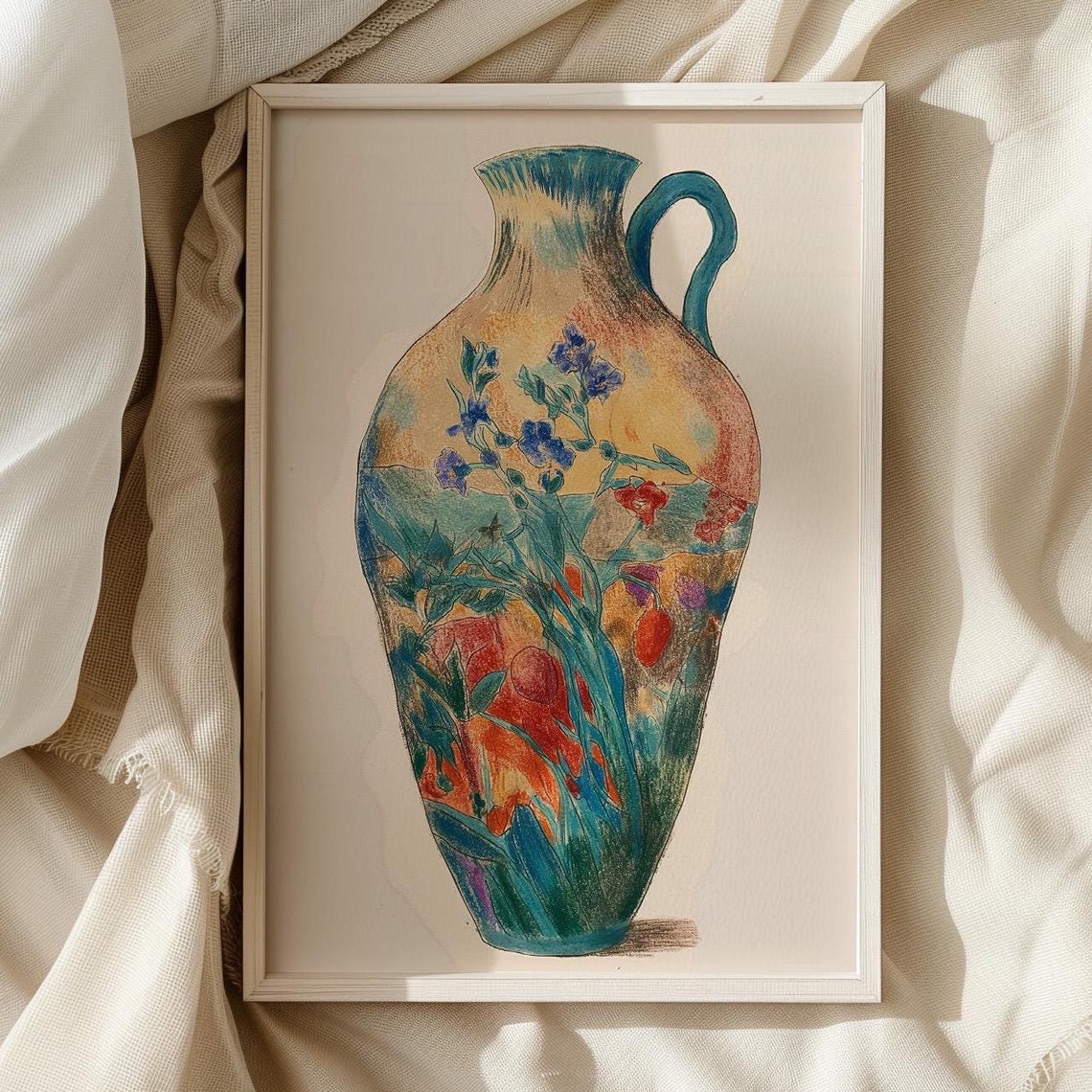 Ornate Vase Floral Print Eclectic Botanical Wall Art