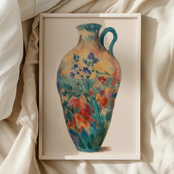 Ornate Vase Floral Print Eclectic Botanical Wall Art
