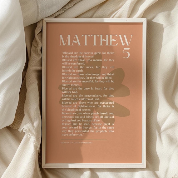 Matthew 5 Beatitudes Bible Verse Scripture Terracotta Art Poster