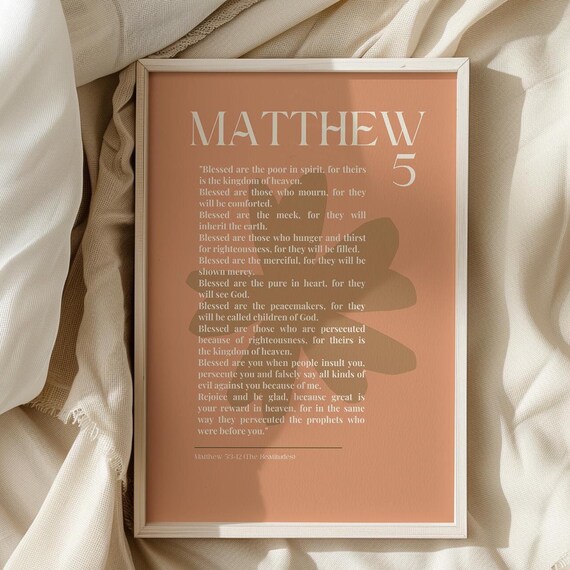 Matthew 5 Scripture Print Pink Boho Christian Wall Art
