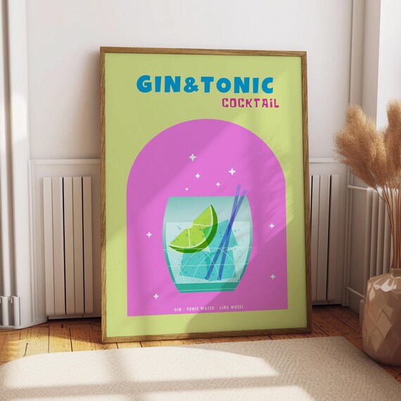 Gin and Tonic Cocktail Retro Pop Art Bar Poster Kitchen Decor