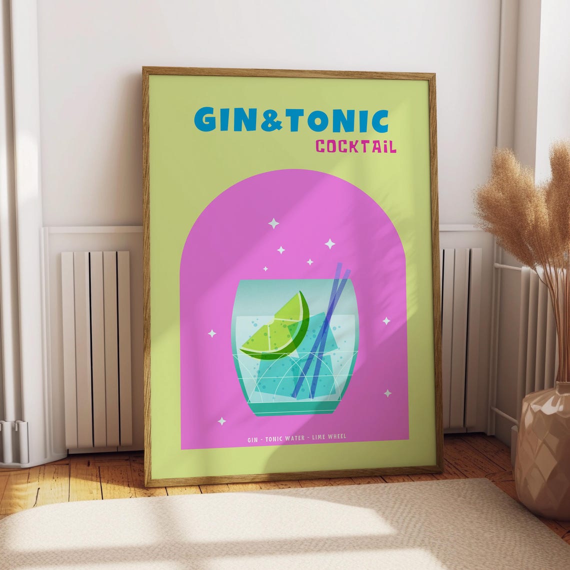 Gin and Tonic Cocktail Retro Pop Art Bar Poster Kitchen Decor