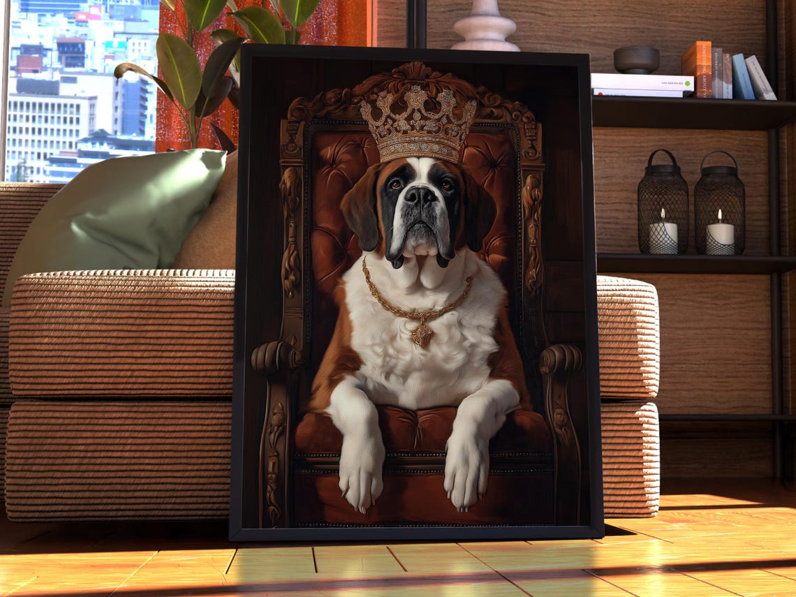 Saint Bernard King Wearing a Golden Crown on a Royal Throne Wall Art