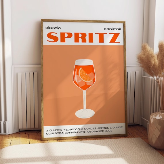 Classic Cocktail Spritz Recipe Orange Kitchen Bar Decor Poster