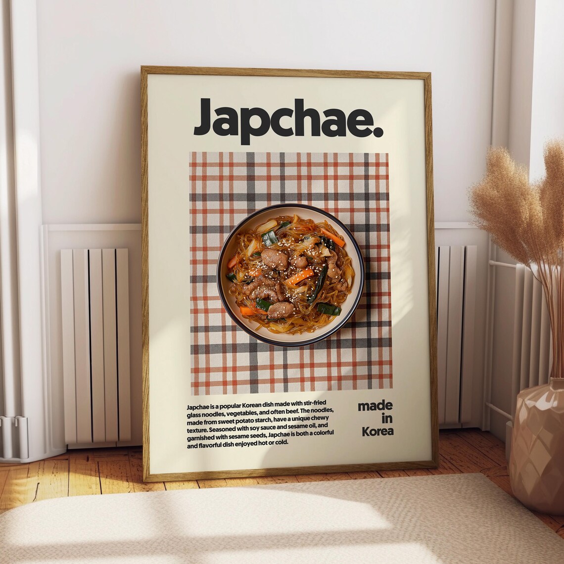 Japchae Korean Glass Noodles Illustration Minimalist Food Poster