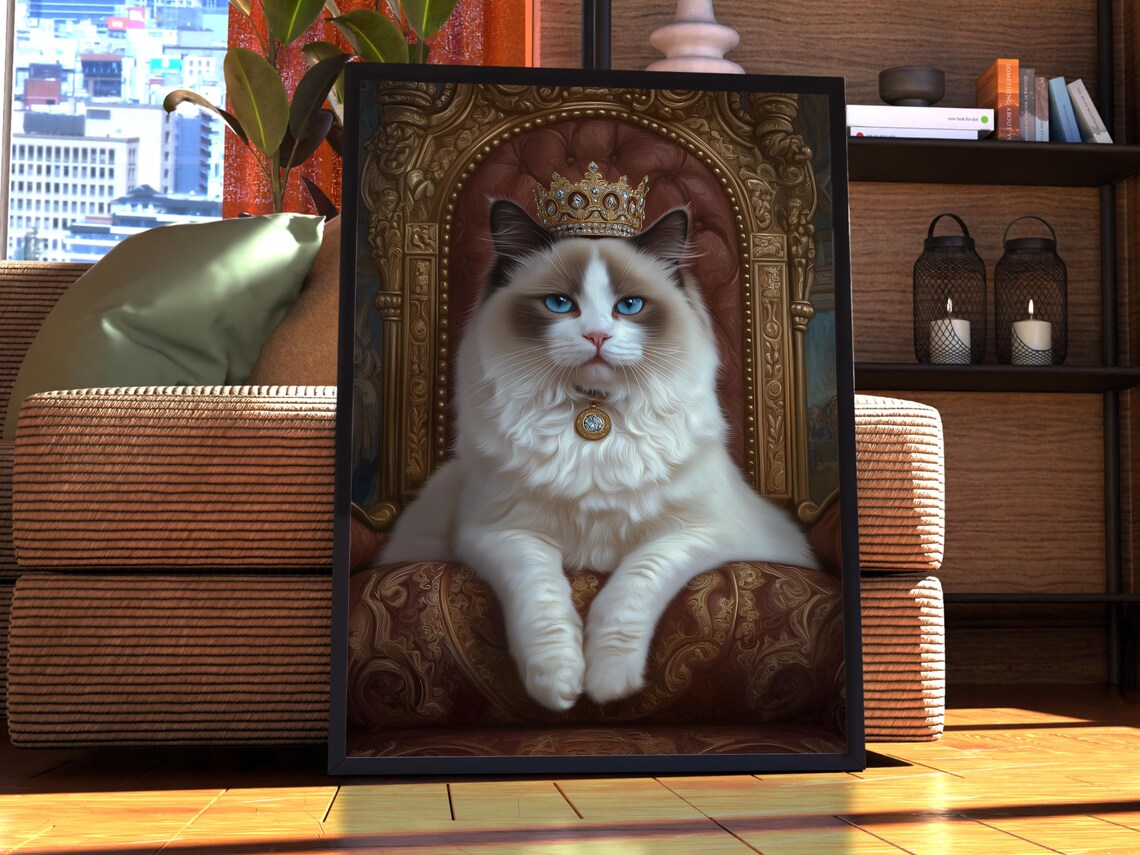 Ragdoll Cat Royal Portrait Art Print, Regal Gift