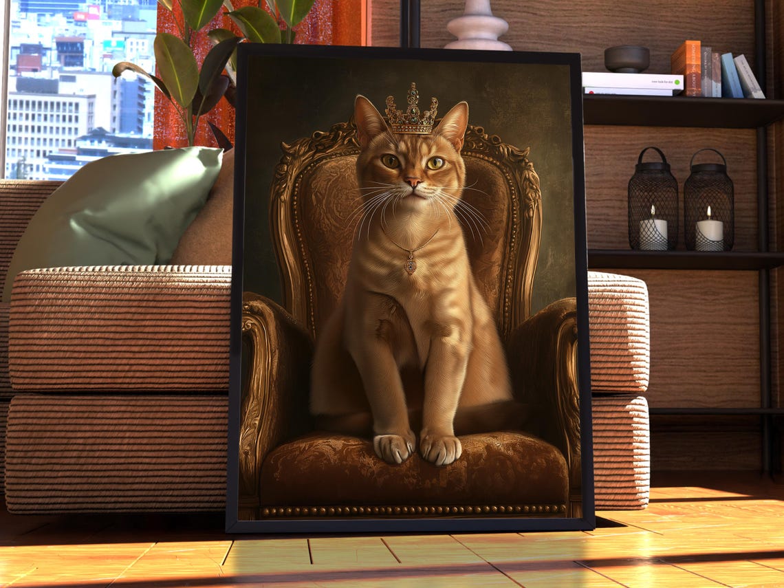 Crowned Singapura Cat Royal Throne Portrait Pet Lover Poster