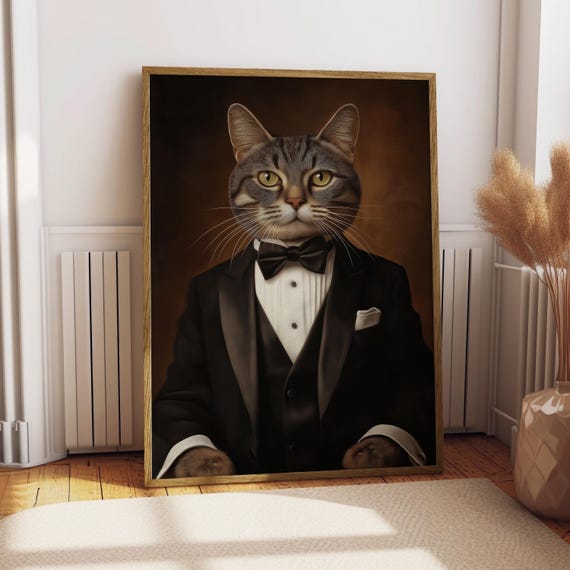 European Shorthair Suit Portrait Cat Poster Pet Custom Art Wall Gift Funny