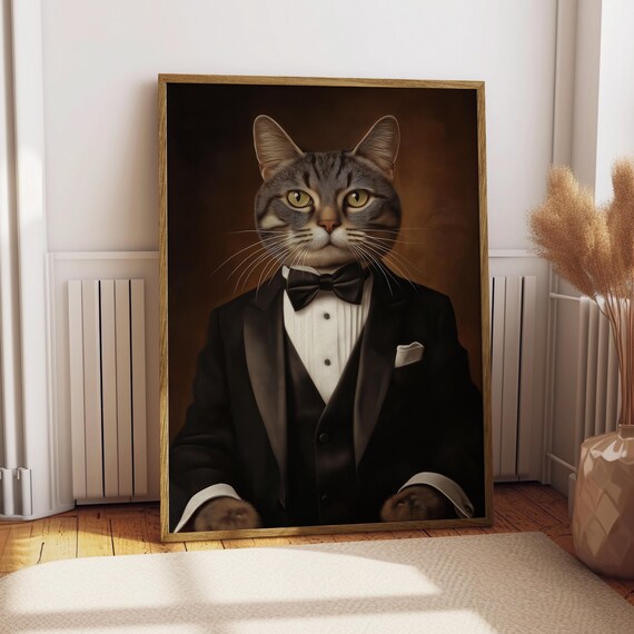 Tabby Cat in Black Tuxedo Classic Pet Portrait Funny Cat Lover Poster