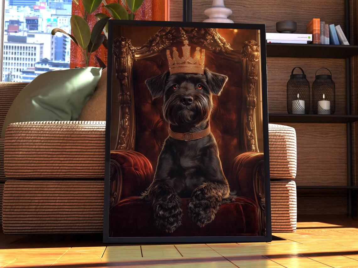 Black Schnauzer Royal Crown Portrait Regal Dog Pet Art Poster