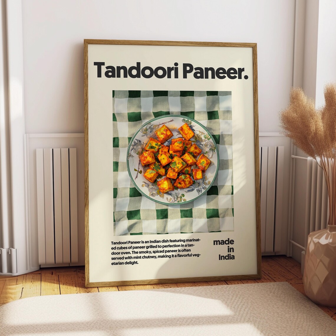 Tandoori Paneer Indian Curry Kitchen Poster Grilled Cheese Cubes Illustration