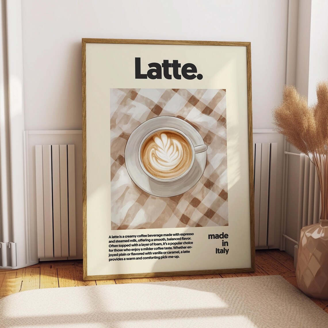Latte Coffee Poster Italian Cafe Kitchen Wall Decor Minimalist Espresso Design
