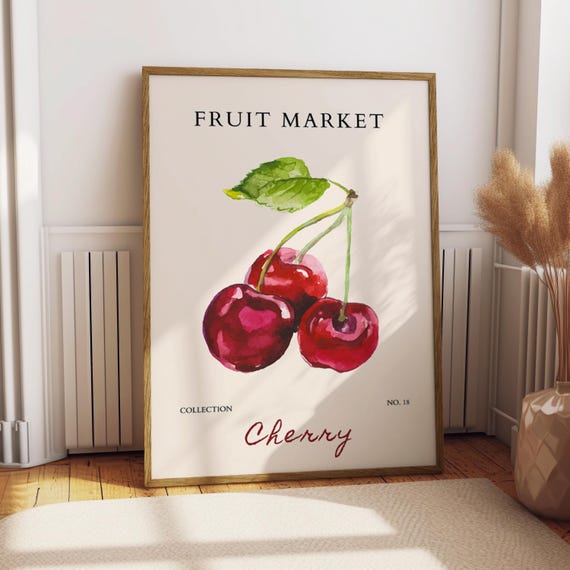 Cherry Fruit Market Poster Food Kitchen Decor Print Illustration Gift For Lover Art
