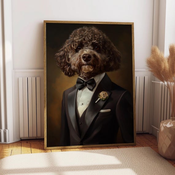 Spanish Water Dog Suit Portrait Poster Pet Custom Art Wall Gift Lover Funny
