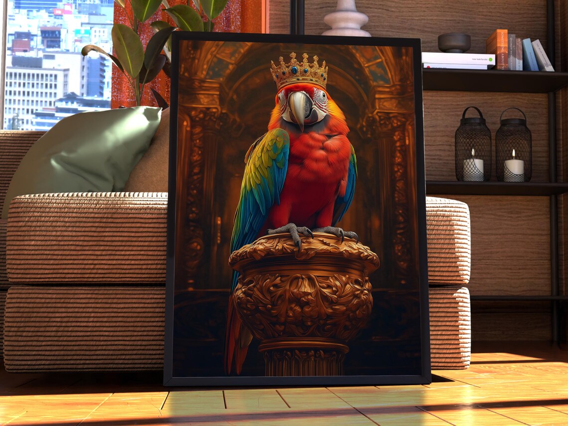Scarlet Macaw Golden Crown Palace Pedestal Royal Bird Wall Art