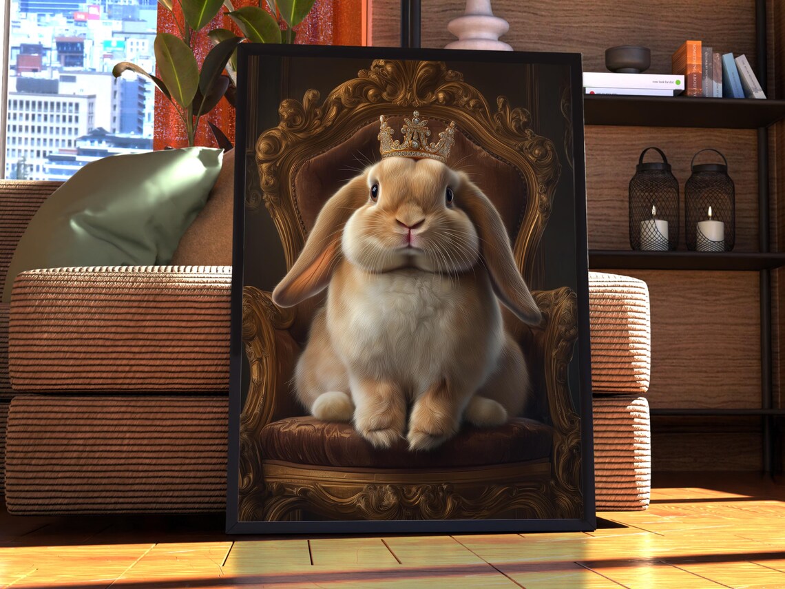 Rabbit Royal Portrait Art Print, Bunny Lover Gift