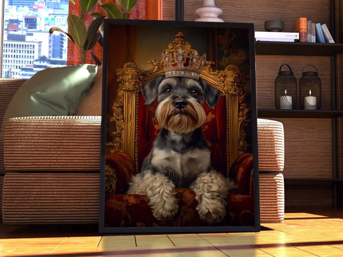Miniature Schnauzer Royal Crown Portrait Regal Dog Pet Art Poster