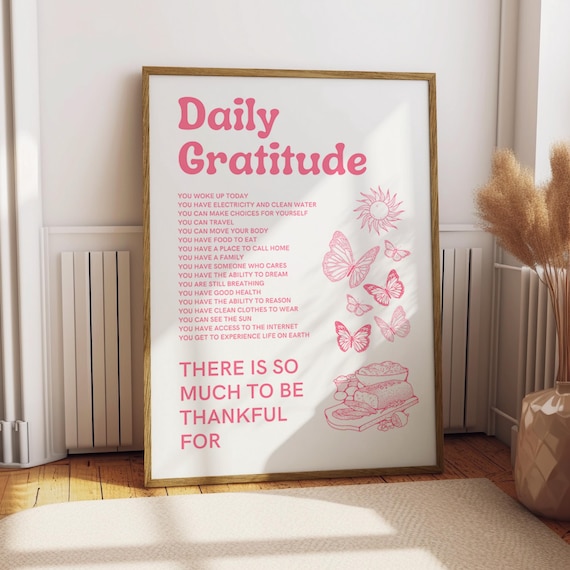 Daily Gratitude Poster Quote Art Living Room Cute Wall Home Decor Positive Affirmation Boho Manifest