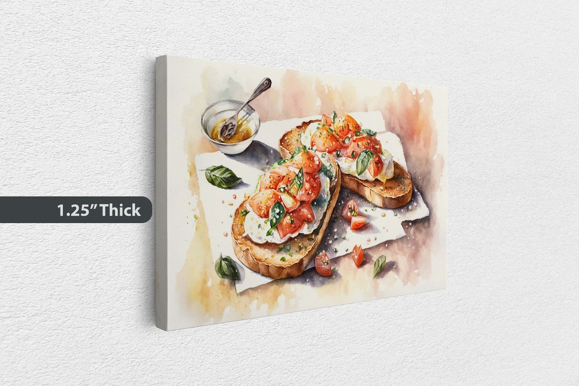 Tomato Mozzarella Bruschetta Toasts Watercolor Kitchen Wall Art Poster - Image 3