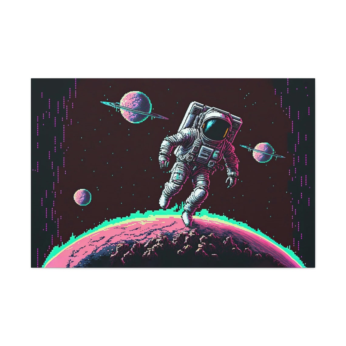 Astronaut Pixel Art, Synthwave Wall Art