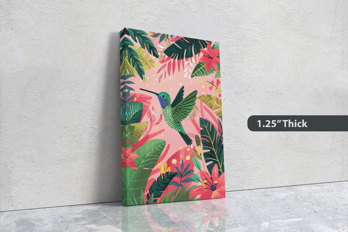 Hummingbird Botanical Jungle Leaf Tropical Flower Illustration Print - Image 2