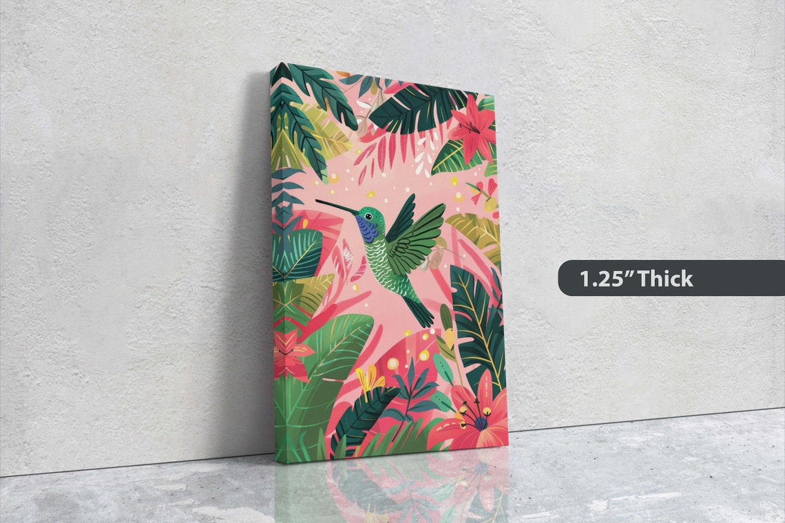 Hummingbird Illustration Framed Tropical Art Maximalist Jungle Botanical Print Bold Eclectic Pink Art - Image 2
