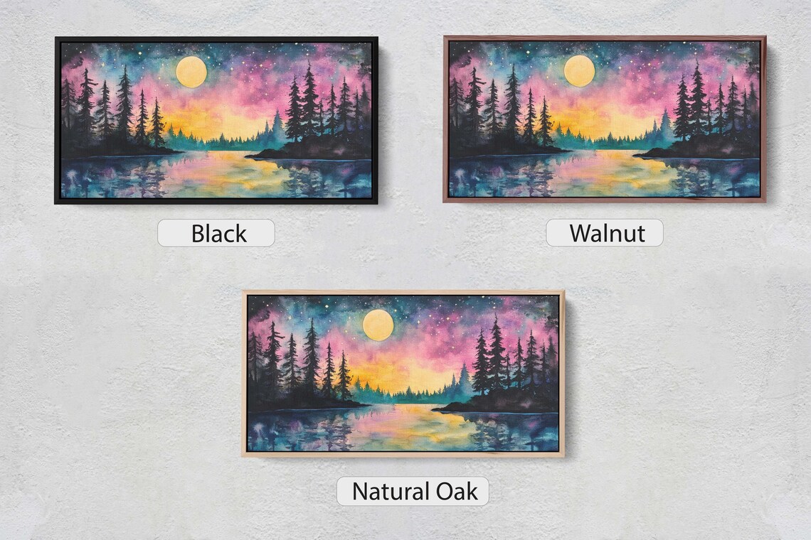 Ethereal Lake Mountain Night, Scenic Nature Print - Image 2
