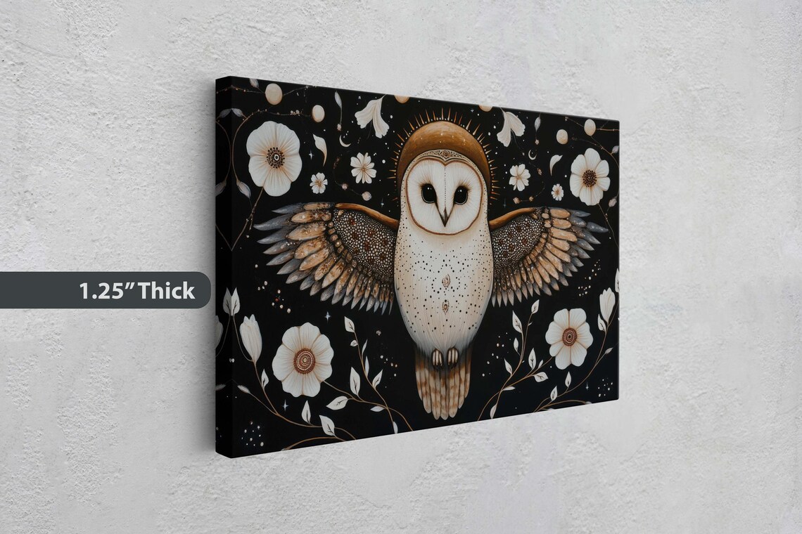 Barn Owl Celestial Folk Art Print, Cottagecore - Image 3