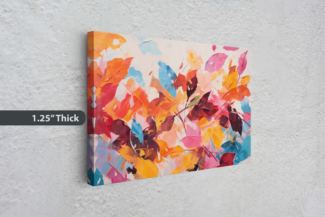 Abstract Autumn Leaves Orange Pink Blue Brushstrokes Modern Art Print - Image 3