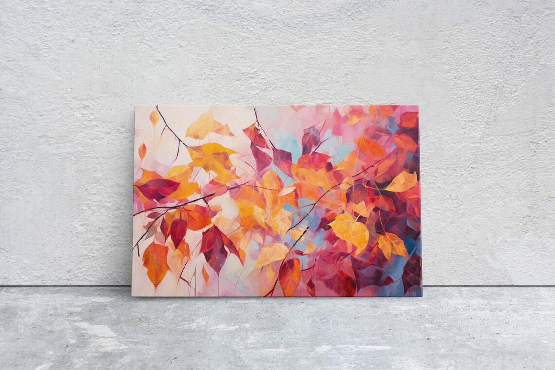 Autumn Branch Leaves Warm Orange Pink Watercolor Fall Art Poster