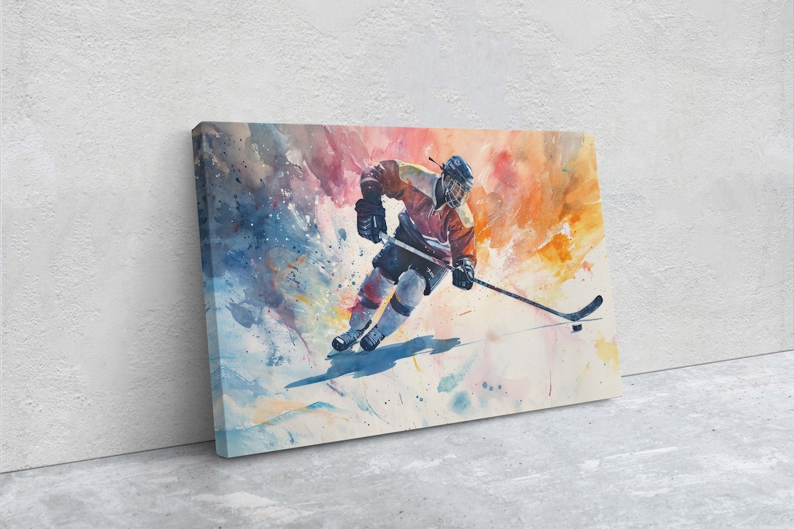 Hockey Watercolor Sports Decor Art Print, Boys Room - Image 2