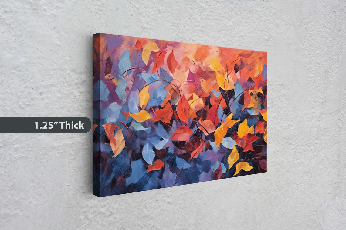 Dramatic Fall Foliage Deep Blue Orange Red Abstract Leaf Art Poster - Image 3