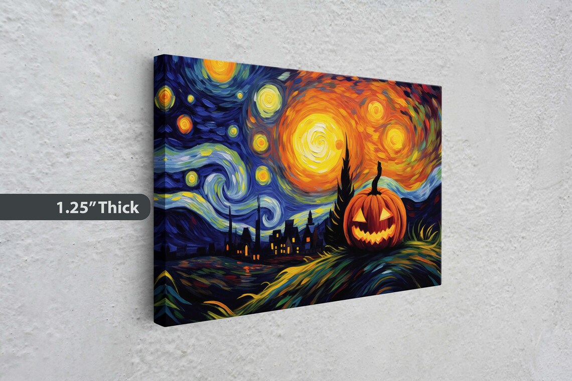 Starry Night Pumpkin on Jack O Lantern, Halloween Art - Image 3
