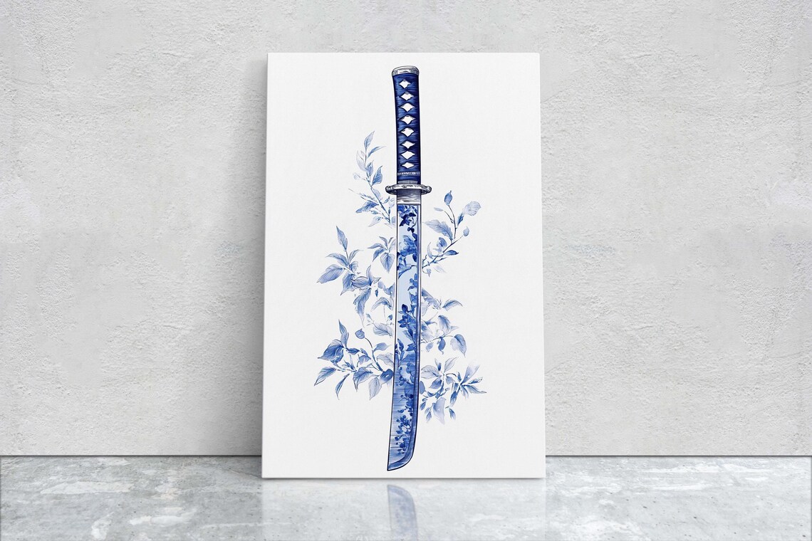 Blue Willow Katana Samurai Sword Vintage Chinoiserie - Image 2
