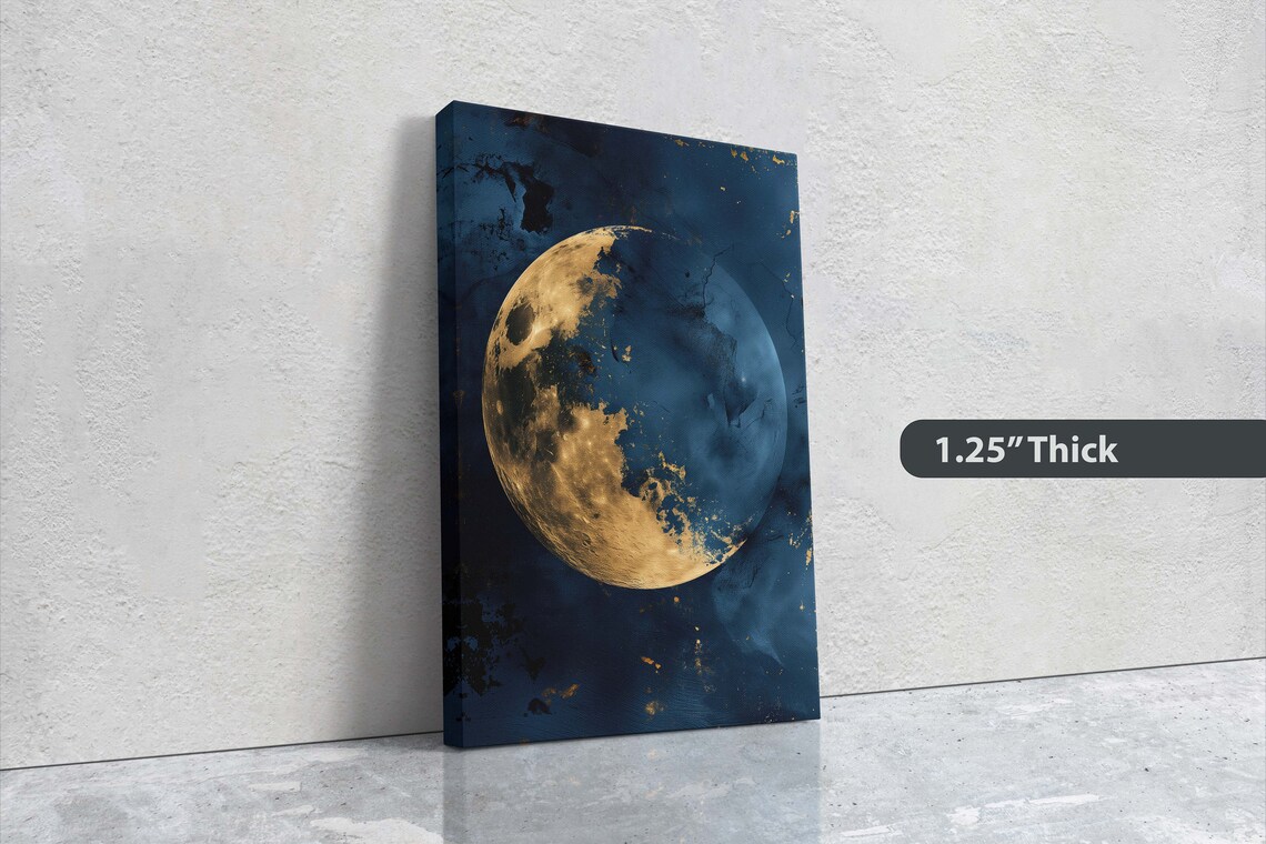 Gold Moon Indigo Celestial Art Print, Minimalist - Image 3